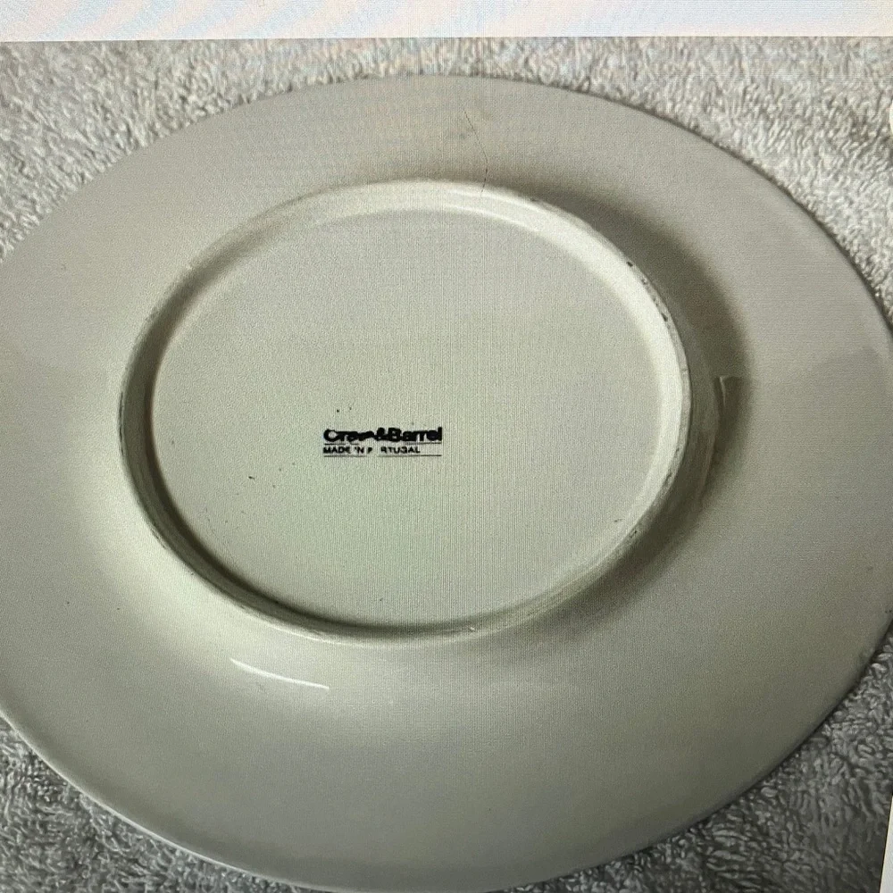 Crate & Barrel Blue Snowflake Plate with Red and White Floral Design 9 3/8”